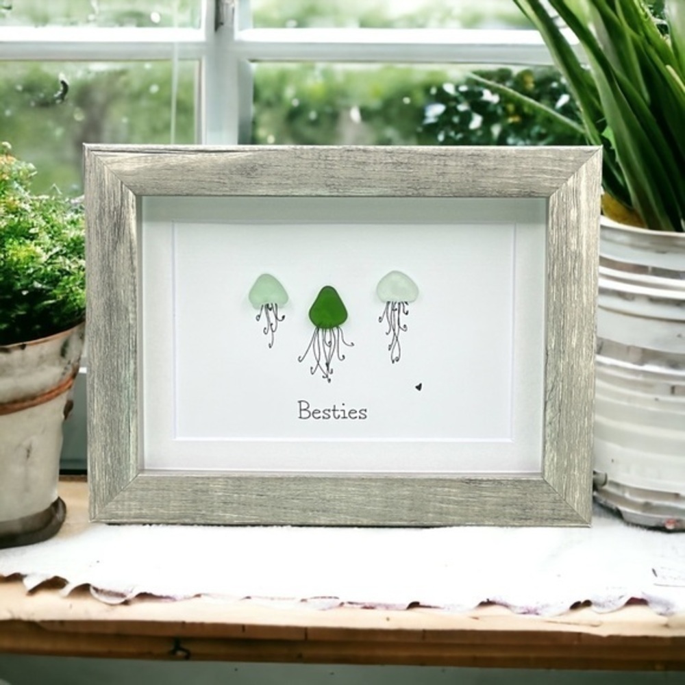 Sea Glass Art Sister Best Friend Present| Friendship Seaglass Jellyfish Gift